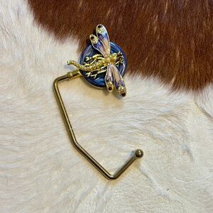 Decorative Dragonfly Handbag Hook in Blue and Gold